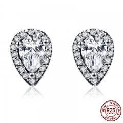 Authentic 100% 925 Sterling Silver Radiant Teardrop ,Clear CZ Stud Earrings for Women Sterling Silver Jewelry Gift PAS528 EARR-0273