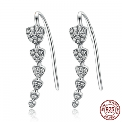 100% Genuine 925 Sterling Silver Triangle Heart Long Drop Earrings with Clear CZ Sterling Silver Jewelry Brincos SCE039 EARR-0114