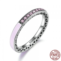 100% 925 Sterling Silver Radiant Hearts Light Pink Enamel & Clear CZ Finger Ring Women Mother Gift Jewelry PA7603 RING-0061