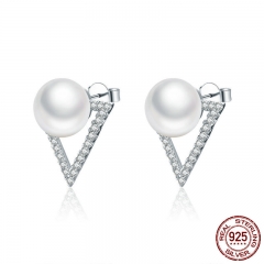 925 Sterling Silver Elegant Triangle Freshwater Pearl Stud Earrings for Women Sterling Silver Earrings Jewelry SCE268 EARR-0270