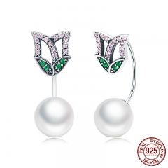 100% 925 Sterling Silver Luminous Crystal CZ Flower Petal Drop Earrings for Women Fashion Earrings Silver Jewelry SCE303 EARR-0300