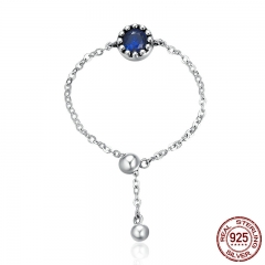 Trendy New Genuine 925 Sterling Silver Luminous Blue Crystal Chain Finger Women Ring Authentic Silver Jewelry Anel SCR089 RING-0197