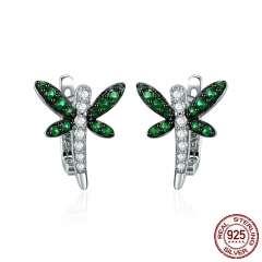 Authentic 925 Sterling Silver Dragonfly Whispers Clear CZ Hoop Earrings for Women Sterling Silver Jewelry Brincos SCE186 EARR-0223