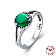 Authentic 100% 925 Sterling Silver Green Plant Dewdrop Female Finger Rings for Women Sterling Silver Jewelry Anel SCR328 RING-0350