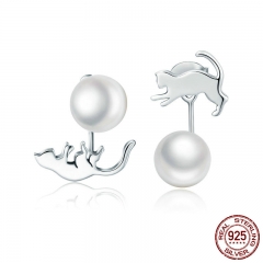 Authentic 100% 925 Sterling Silver Cute Cat Pussy Tail Exquisite Stud Earrings for Women Sterling Silver Jewelry SCE364 EARR-0373