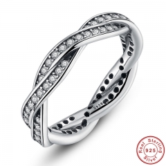 925 Sterling Silver BRAIDED PAVE SILVER RING with Clear CZ Authentic Twist Of Fate Stackable Twisted Ring Jewelry PA7116 RING-0005