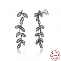 925 Sterling Silver Sparkling Leaves & Branches Drop Earrings Clear CZ Women for Women Engagement Jewelry PAS466 EARR-0038