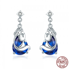 Romantic 925 Sterling Silver Mermaids Missing Legend Blue Crystal Drop Earrings for Women Sterling Silver Jewelry SCE377 EARR-0399