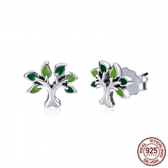 100% 925 Sterling Silver Tree of Life Stud Earrings Tree Leaves Leaf Earrings for Women Fashion Silver Jewelry SCE409 EARR-0418