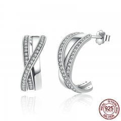 Genuine 100% 925 Sterling Silver Entwined with Clear CZ Stud Earrings for Women 925 Silver Special Store PAS493 EARR-0106