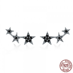 Authentic 925 Sterling Silver Stackable Star Black CZ Stud Earrings for Women Sterling Silver Jewelry Bijoux SCE292 EARR-0299