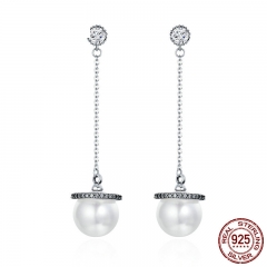 925 Sterling Silver Long Tassel Sparking CZ Simulated Pearl Drop Earrings for Women Sterling Silver Jewelry Gift SCE135 EARR-0210