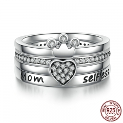 925 Sterling Silver Stackable Heart ,Crown ,Selfless Mom Ring for Women Clear CZ Authentic Silver Jewelry Gift SCR028 RING-0079