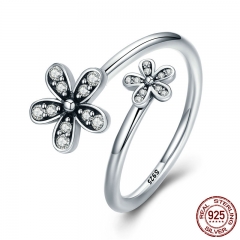 Authentic 925 Sterling Silver Dazzling Daisies, Clear CZ Open Finger Rings for Women Sterling Silver Jewelry Gift PA7629 RING-0120