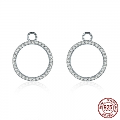 100% 925 Sterling Silver Sparkling CZ Round Circle Geometric Earrings Jackets for Women Sterling Silver Jewelry SCE353-1X EARR-0367