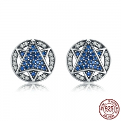 Genuine 100% 925 Sterling Silver Ethnic Shining Hexagram Stud Earrings for Women Sterling Silver Jewelry Brincos SCE236 EARR-0249