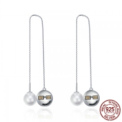Trendy Genuine 925 Sterling Silver Cool Face Emoji Long Tassel Drop Earrings for Women Sterling Silver Jewelry SCE221 EARR-0207