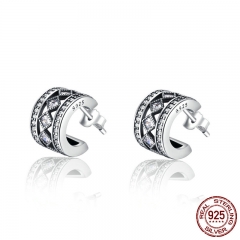 925 Sterling Silver Square Vintage Fascination, Clear CZ Stud Earrings for Women Brincos Fine Jewelry Bijoux SCE052 EARR-0125