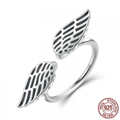 100% 925 Sterling Silver Openwork Wings Feather Finger Ring for Woman Fine Jewelry SCR026 RING-0083