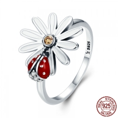 Spring Collection 925 Sterling Silver Flower and Ladybug Wonderland Finger Rings for Women Sterling Silver Jewelry SCR284 RING-0321