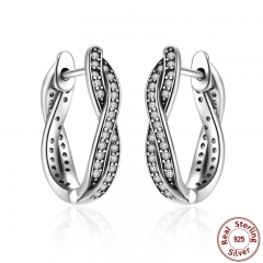 Authentic 925 Sterling Silver Twist Of Fate Stud Earrings, Clear CZ for Women Wedding Fashion Jewelry PAS465 EARR-0120