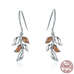 Genuine 100% 925 Sterling Silver Tree of Life Tree Leaves Clear CZ Drop Earrings for Women Sterling Silver Jewelry SCE374 EARR-0379