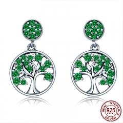 Genuine 925 Sterling Silver Tree of Life Green AAA Zircon Drop Earrings for Women Sterling Silver Jewelry Brincos SCE322 EARR-0332