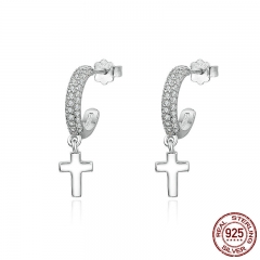 Classic Authentic 925 Sterling Silver Light of Faith Cross Drop Earrings for Women Sterling Silver Jewelry Bijoux SCE171 EARR-0191