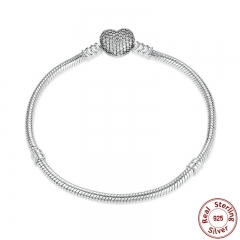 Authentic 925 Sterling Silver Love Heart Chain Snake Bracelet & Bangle 17CM 18CM 19CM 20CM Jewelry PAS906 BRACE-0004