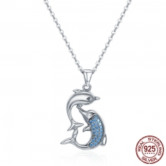 Real 100% 925 Sterling Silver Love Dolphins Pendant Necklace Women Sterling Silver Jewelry Mother's Day Gift SCN168 NECK-0114