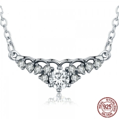 Genuine 100% 925 Sterling Silver Fairytale Tiara Necklace, Clear CZ Women Pendant Necklace Sterling Silver Jewelry PSN022 NECK-0117