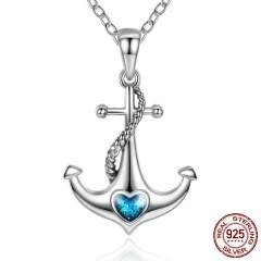 Classic 925 Sterling Silver Blue Heart Crystal Anchor Pendant Necklaces Women Fashion Jewelry Engagement SCN051 NECK-0030
