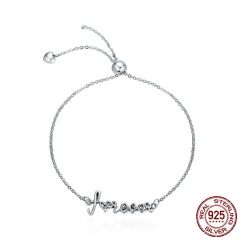 100% 925 Sterling Silver Love Forever Letter Alphabet Women Chain Link Bracelet Adjustable Sterling Silver Jewelry SCB042 BRACE-0066