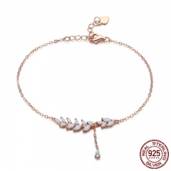 2018 New 925 Sterling Silver Rose Gold Tree Leaves Leaf Chain Link Women Lobster Clasp Bracelet Jewelry Adjustable SCB049 BRACE-0067