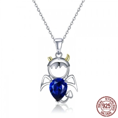 Real 100% 925 Sterling Silver Lovely Angel And Devil Pendant Necklaces Blue CZ Necklace For Women Silver Jewelry SCN283 NECK-0226