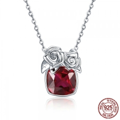 Romantic 925 Sterling Silver Rose Flower Pendant Necklaces for Women Valentine Gift Red CZ Sterling Silver Jewelry BSN003 NECK-0229