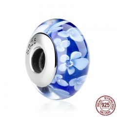 1 pcs Popular 925 Sterling Silver Blue Flower Pattern European Murano Glass Beads Charms Fit Bracelets & Bangles SCZ006 CHARM-1002