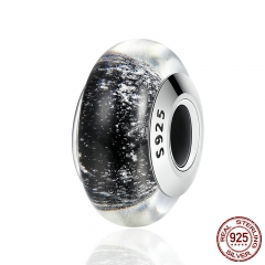 Genuine 925 Sterling Silver Black Pattern European Murano Glass Charm Beads fit Women Bracelets & Bangles Jewelry SCZ066 CHARM-1026