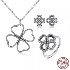 100% 925 Sterling Silver Jewelry Set Heart-Shaped Petals of Love Jewelry Sets Sterling Silver Jewelry ZHS020 SET-0014