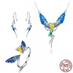 100% Real 925 Sterling Silver Forest Fairy Colorful Crystal CZ Women Jewelry Set Sterling Silver Jewelry Gift SCE378 SET-0045