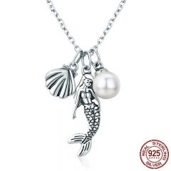 100% 925 Sterling Silver Romantic Mermaid-Legend Shell Pendant Necklaces for Women Sterling Silver Jewelry Gift SCN237 NECK-0175
