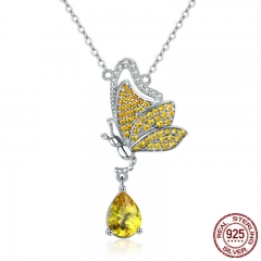 New Trendy 100% 925 Sterling Silver Sparkling Dancing Butterfly Pendant Necklaces Women Sterling Silver Jewelry SCN241 NECK-0172