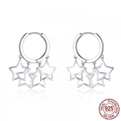 100% 925 Sterling Silver Round Circle Shimmering Star Exquisite Stud Earrings for Women Fashion Earrings Jewelry SCE481 EARR-0561