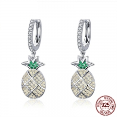 Fashion 100% 925 Sterling Silver Summer Pineapple Dazzling Cubic Zircon Drop Earrings for Women Wedding Jewelry SCE510 EARR-0591