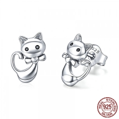 Cat Collection 925 Sterling Silver Sticky Cat Animal Small Stud Earrings for Women Fashion Sterling Silver Jewelry SCE450 EARR-0518