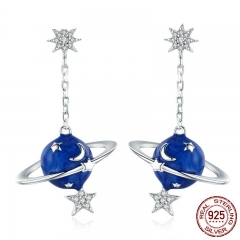 925 Sterling Silver Secret Planet Moon Star Drop Earrings for Women Clear Cubic Zircon Sterling Silver Jewelry BSE016 EARR-0563