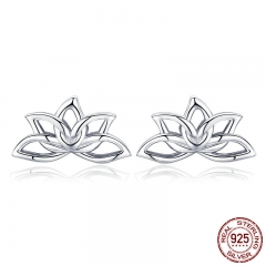 New Arrival 925 Sterling Silver Lotus Flower Stud Earrings for Women Elegant Lotus Earrings Silver Jewelry PSC050 EARR-0607