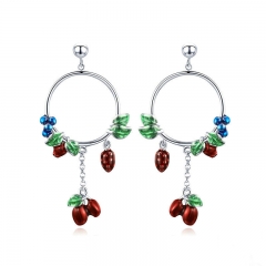 Silver Color Vintage Midsummer Eden Cherry Fruit Strawberry Drop Earrings for Women Fashion Earrings Jewelry YIE123 EARR-0512