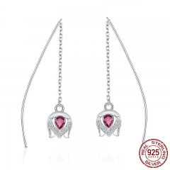 Real 925 Sterling Silver Romantic Tulip Flower Shape Drop Earrings for Women Pink CZ Sterling Silver Jewelry SCE504 EARR-0582