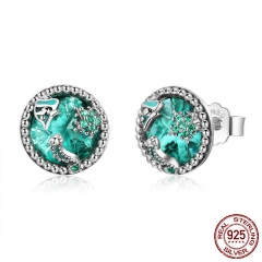 Authentic 925 Sterling Silver Ocean Tropical Fish Stud Earrings for Women Green CZ Sterling Silver Jewelry Gift SCE496 EARR-0565